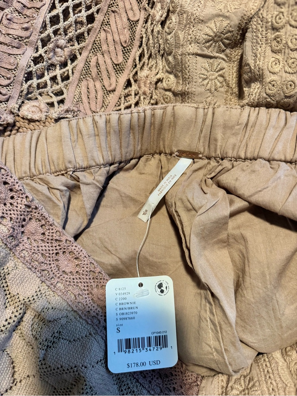 Free People Tess Patched Shorts Brownie Lace Patchwork Bermuda Shorts Size S NWT - Picture 5 of 6